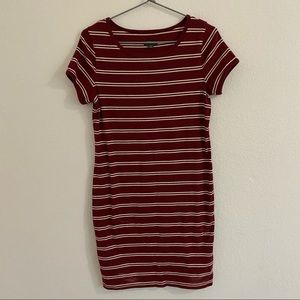 maroon dress with white stripes